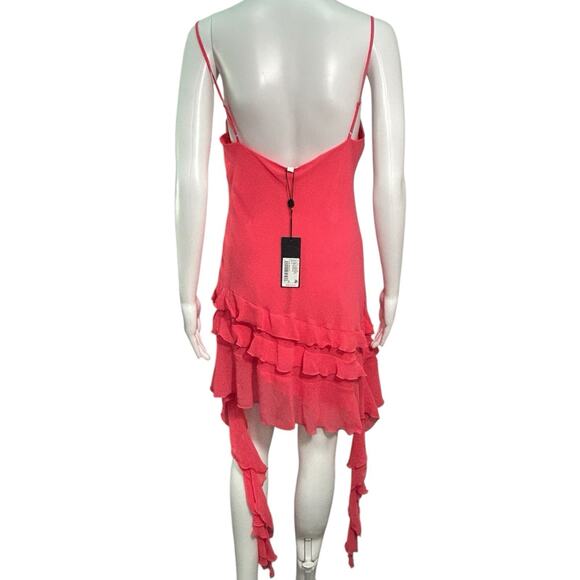 NWT Gianni Bini Sz 6 Y2K Pink Chiffon Ruffle Asymmetric Fairy Bias Cut Dress - Picture 2 of 11